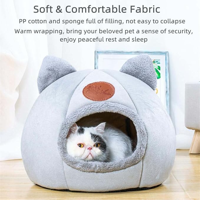 Cat Beds for Indoor Cats, Cozy Cat Cave Bed Dog House Cats Tent with Removable Cushion Pillow, Soft Warm Pet House Puppy Bed, Cute Pet Nest for Kitten Small Dog (Gray, L-14.2x14.2x14.2 Inches)