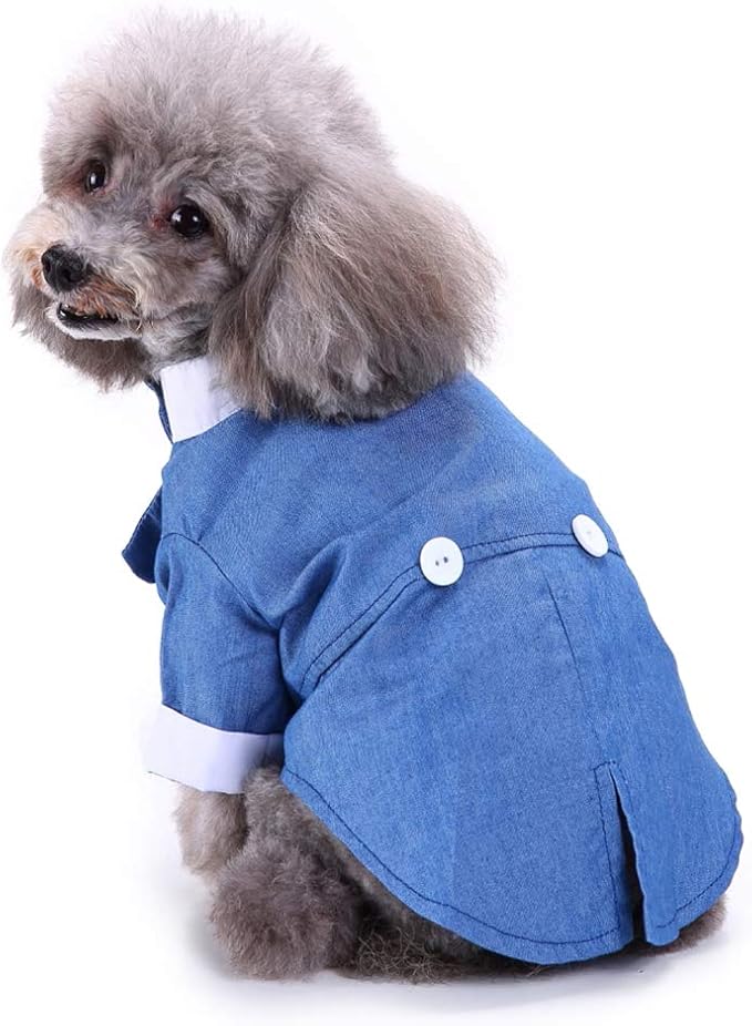 GabeFish Pets Wedding Jackets Suit for Dogs with Bow Tie Puppy Cat Formal Clothes Shirt Tuxedo (Blue, L (Chest 17.3in/44cm)