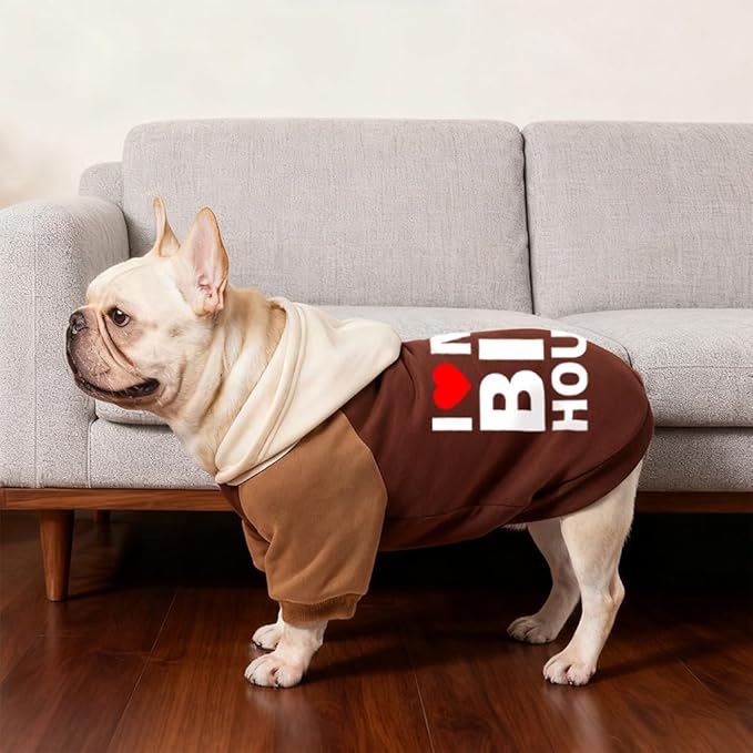 Fashionable Dog Hoodie – Soft & Warm Dog Sweater with Leash Hole,Pet Hooded Sweatshirt for Cats and Dogs with Broad Chests (e.g., French Bulldogs, Pitbulls) (Brown(House), Small)