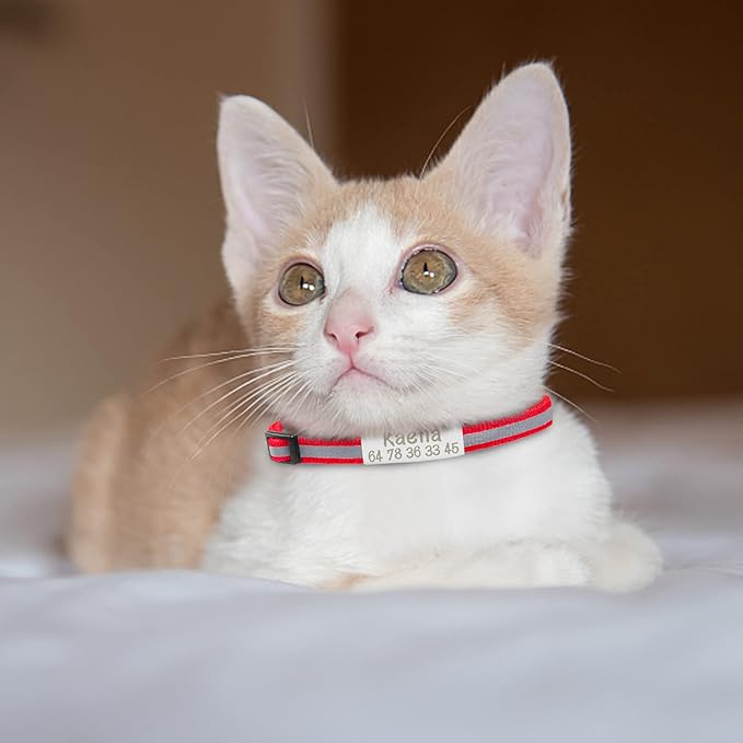 CAMAL Reflective Cat Collar Personalized with Pet ID Tag, Safety Breakaway Cat Collar with Name Tag, Royal Blue Kitten Collar with Bell for Boy Girl Cats Puppies