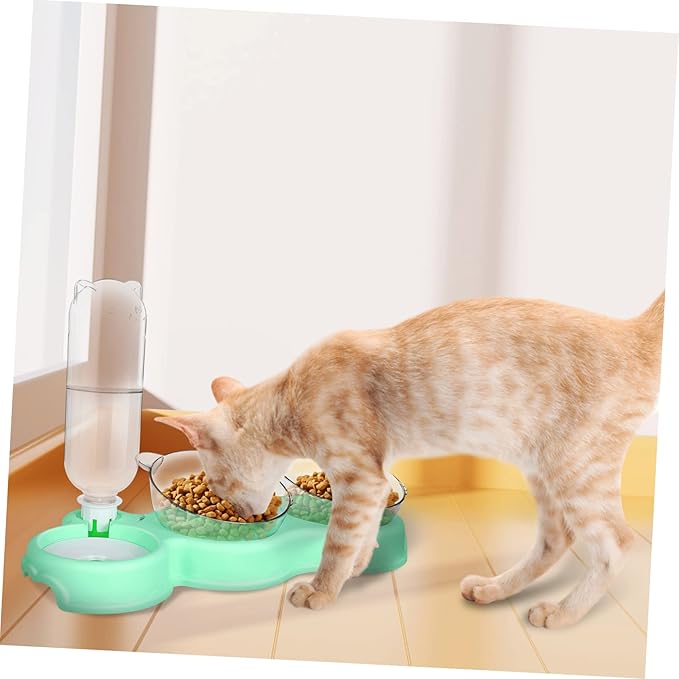 Toddmomy 3-in-1 PET Bowls for Cats and Dogs Multifunctional Feeding and Water Bowls with Automatic Water Bottle Plastic PET Dishes