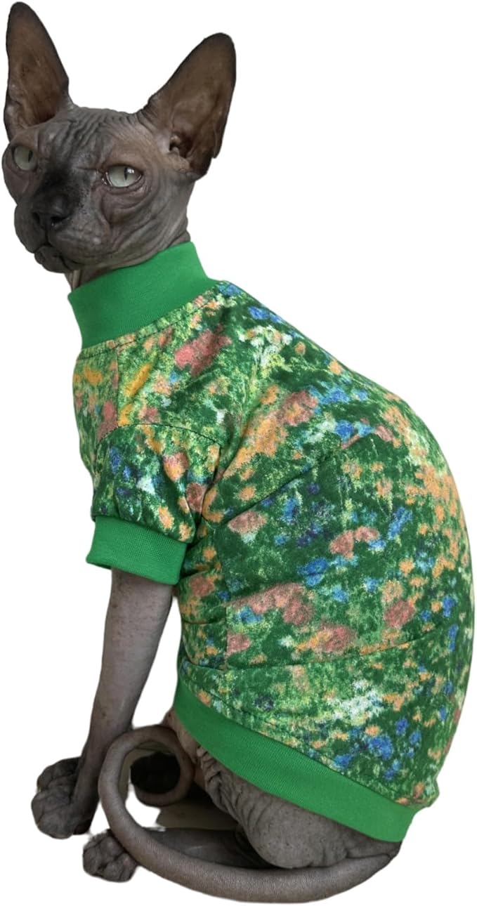 Limited Edition Sphynx Cat Cotton T-Shirts Hairless Cat Sweatshirt Pet Kitten Clothes Round Collar Kitten Shirts Vest Cats & Small Dogs Apparel (Impressionism, M (5.5-6.6 lbs))