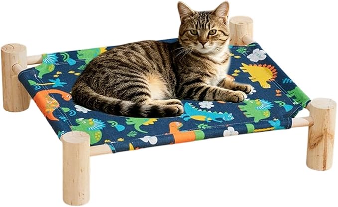 Raised Cat Bed - Wooden Dog Elevated Indoor Outdoor Bed, Cat and Dog Hammock Cot, Removable Sleeping Furniture for Home Living Room Apartment Dorm Outdoor Patio Balcony Porch Corner