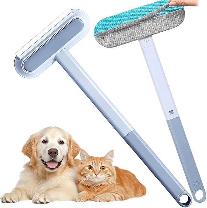 Pet Hair Remover,4-in-1 Reusable Dog & Cat Hair Removal Tool, Extra Long Handle (23.4"), 1-Pack, No-Bend Lint Brush for Furniture, Couch, Carpet, Car Seats & Window Screens