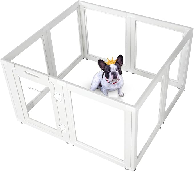 EVERFRONT Clear Acrylic Dog Playpen - Clear Dog Play Pen - Easy Assemble Acrylic Dog Playpen - Puppy Playpen, Cat Playpen, Small Animal Playpen, Dog Play Pen Indoors