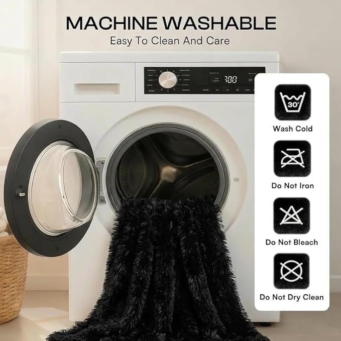 Fluffy Long Faux Fur Throw Blankets for Couch Black Calming Pet Blanket for Small Dogs Puppy Warm Sofa Bed Winter Covers(Black,XS-28x20in)