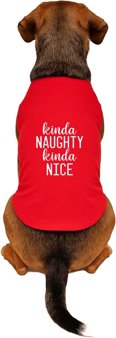 Kinda Naughty Kinda Nice Dog Tee Shirt | Sleeveless Breeds | Christmas | Holiday Season | Winter Wonderland | Gift |Red, X-Large 88