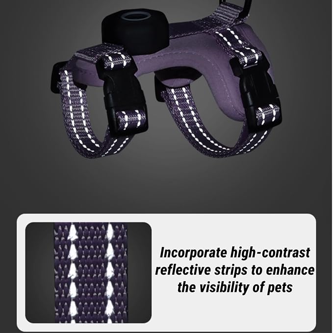 Cat Harness and Leash Set with AirTag Holder, Reflective,Soft Adjustable Kitten Harnesses for Small Medium Large Cats, XS-S (Rose Pink, XS：3.3-8.8lbs)