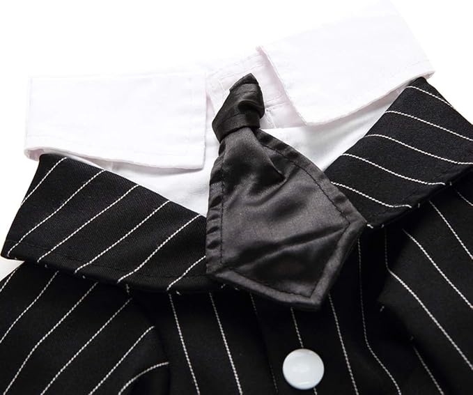 GabeFish Pets Wedding Jackets Suit for Dogs with Bow Tie Puppy Cat Formal Clothes Shirt Tuxedo (Striped, L (Chest 17.3in/44cm)