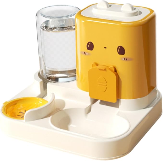 2 in 1 Automatic Pet Feeder with Water Dispenser, 1800ml Large Capacity Food Bowl for Cats and Small Dogs, Detachable Design for Easy Cleaning- Yellow