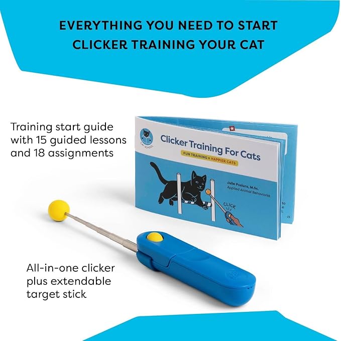 Cat Training Clicker with Detachable Wearable Finger Clicker & Target Stick – Positive Reinforcement Training Tool for Cats – Ideal for Behavior, Tricks & Enrichment