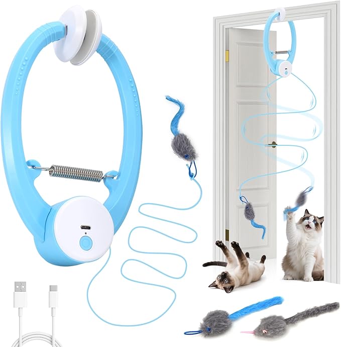 Automatic Interactive Cat Toys for Indoor Cats Electric Fluttering Butterfly Feather Wand Hanging Toy Kitten & Adult Cat Enrichment Stimulation Toys for Bored Cats USB Rechargeable, Blue