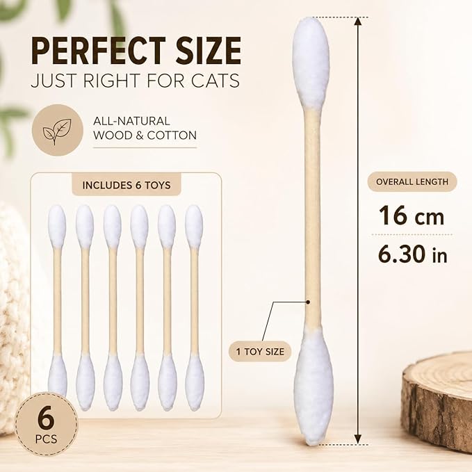 Cotton Swab Cat Toys with Catnip, 6 Pack Catnip Toys for Indoor Cats, Giant Kitty Kicker Plush Chew Sticks, Durable Felt Interactive Cat Toys for Kittens and Adult Cats (Colorful)