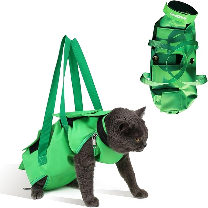Pet Grooming Bag for Nail Trimming & Anti-Scratching – Restraint Cat/Dog for Claw Care, Medical Exams, 17" L x 10" W, Fits 8-12 lbs (Green, Medium)