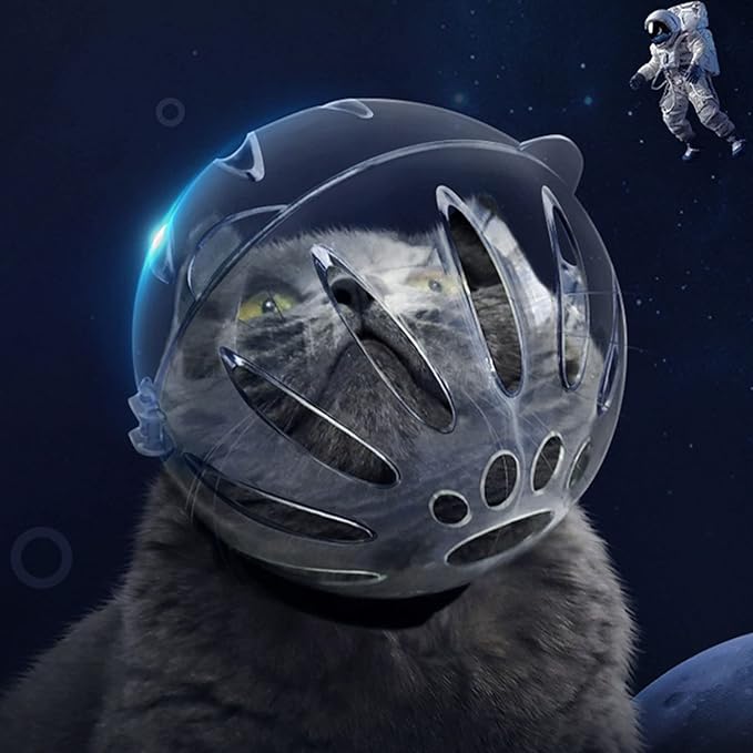 Muloo Pet Recovery Space Helmet Anti-Lick/Anti-Bite Cat Head-Cover Breathable- Helmet Cat Grooming Help Supplies Cat Headgear As The Picture Shown, Large