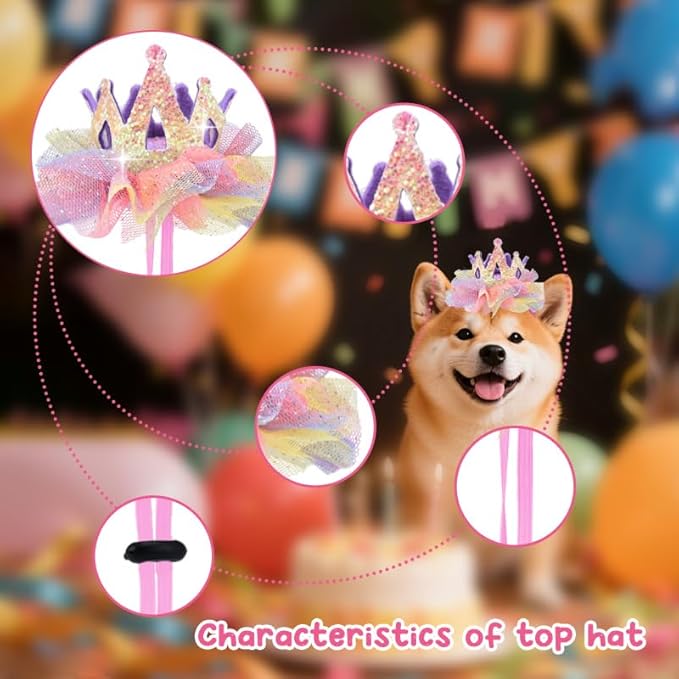 Colorful Pet Christmas Hat for Dogs Cats Lace Crown Hat for Boy Girl Birthday Party Hats for Girls Boys Bday Hats for Dog Cat Puppy Kitten Birthday Cap for Girls Boys Bday Hat for Pet Dogs Cats