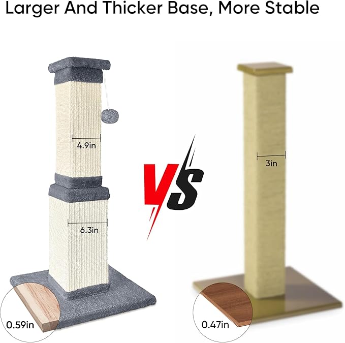 Cat Scratching Post, 32 Inch Cat Scratching Posts for Large Cats, Scratching Posts for Indoor Cats Adults, Cat Scratch Post with Nature Sisal, Light Gray
