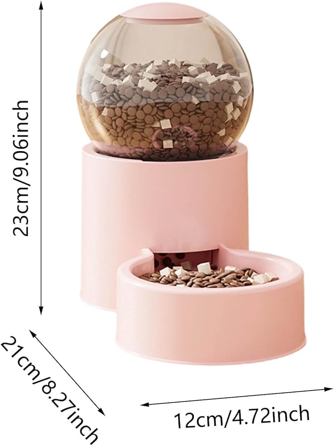Automatic Cat Feeder, Water Dispenser Gravity Food Feeder and Water Set, Pack of 2, Cat Food Dispenser and Gravity Water Fountain for Cats Small Dogs Puppies Kittens Pets (Pink)