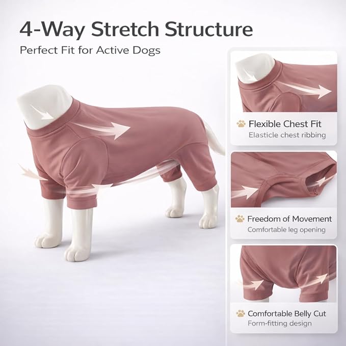 Lovelonglong Dog Full Bodysuit – Stretchy Yoga Fabric 4-Leg Dog Pajamas, Breathable & Lightweight Dog Onesie for Indoor & Outdoor, Shedding Control & Travel Wear