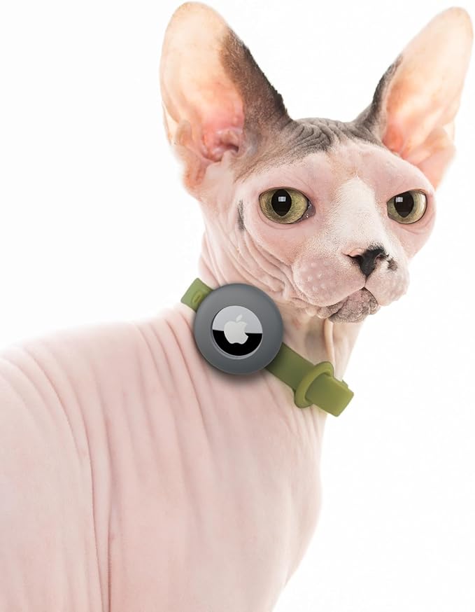 Airtag Silicone Cat Collar - Soft, Comfortable, and Lightweight Breakaway Collar with Air Tag GPS Tracker Holder for Outdoor Cats and Sensitive Skin Kittens by Nuvuq (6 ⅞" to 10 ¼", Green)