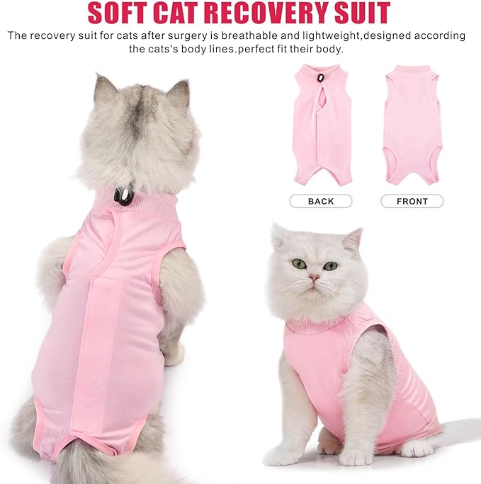 Idepet Cat Surgery Recovery Suit Kitten Onesie for Cats After Surgery Female Breathable Kitty Spay Suit for Abdominal Wound Skin Diseases E-Collar Alternative Wear(Pink,L)