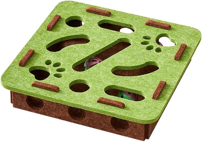 Interactive Cat Puzzle Feeder Toy - Felt Maze Box with 3 Jingle Balls for Indoor Cats Kittens | Mental Stimulation, Slow Feeding, Fun Exercise & Natural Hunting Instincts