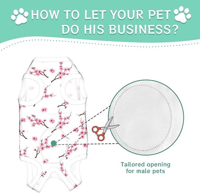 Recovery Suit for Cats After Surgery Soft Branch Flourishing Tree Cherry Flowers Blossoms Spring Theme Art Breathable Pet Bodysuit Pets Wear Anti Licking Wounds Cat Shirt