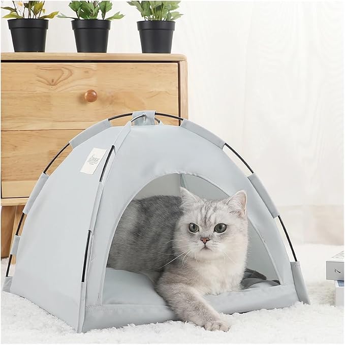 SBTRKT Pet Tent Bed Cats House Supplies Products Accessories Warm Cushions Furniture Sofa Basket Beds Winter Clamshell Kitten Tents Cat (Color : Cyan Gray, Size : S 35x35cm)