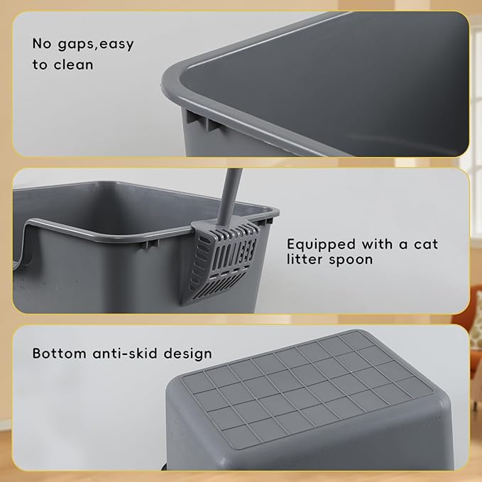 4 Packs Litter Boxes with High Sides, 19.6" Lx15.35 Wx8.6 H Multi Cat Litter Pan for Kitty, Litter Box for Big Cats, Anti-Splashing, Easy to Clean (Grey)