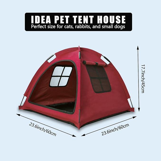 Anti-Anxiety Open Pet Tent, Calming Hideaway Monitoring Bed for Cats & Small Dogs, Breathable Mesh, Tool-Free Setup, Indoor Outdoor Travel, Red