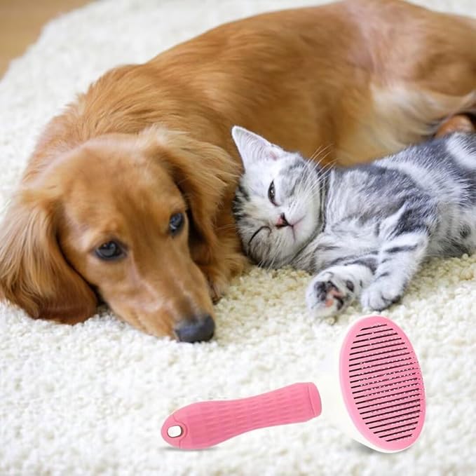 Pet Comb Dogs Cats Hair Removal Brush,One-click Auto Grooming Tools Puppy Kitten Slicker Brushes for Shedding,Pet Long or Short Hair Self Cleaning Massage Tool Removes Tangles & Loose Fur(Pink)