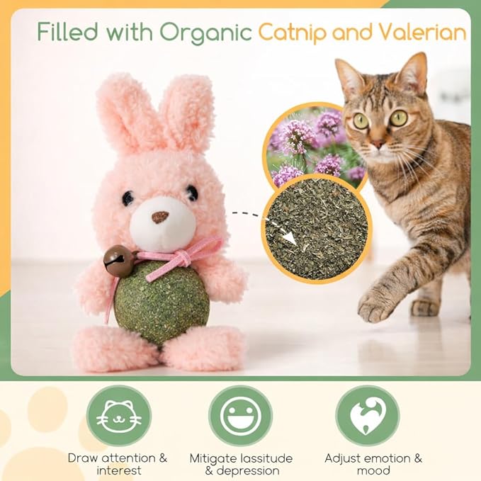 Cat Toys with Catnip Kitten Chew Bite Supplies Boredom Relief Fluffy Kitty Teeth Cleaning Chewing Cat Lovers Interactive Plush Gift (New Rabbit)