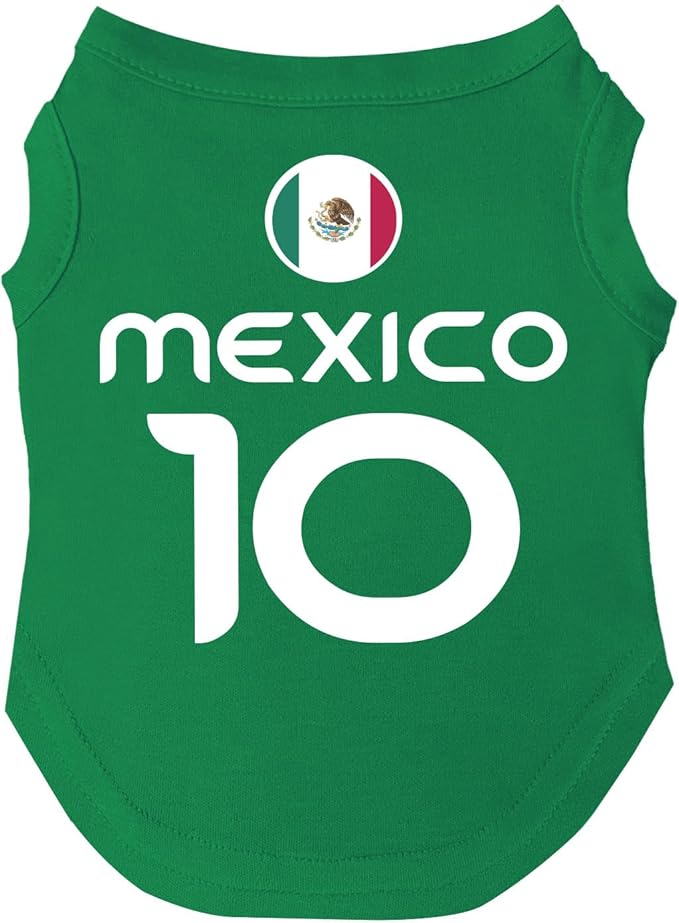 Mexico Flag Soccer Jersey Style Dog Tee Shirt | Sleeveless Breeds | International Soccer | Game Day |Green, Medium 1651