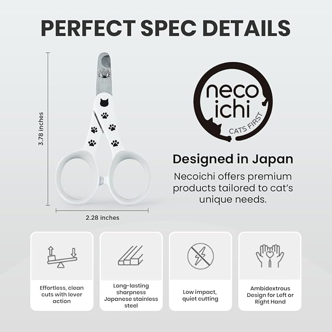 Necoichi Purrcision Feline Nail Clipper | Lever Principle Cat Nail Clipper | Butter-Smooth Cuts | Made in Japan, Seki Swordsmith Craftsman | Stainless Steel Cat Claw Trimmer for Indoor Cats (White)