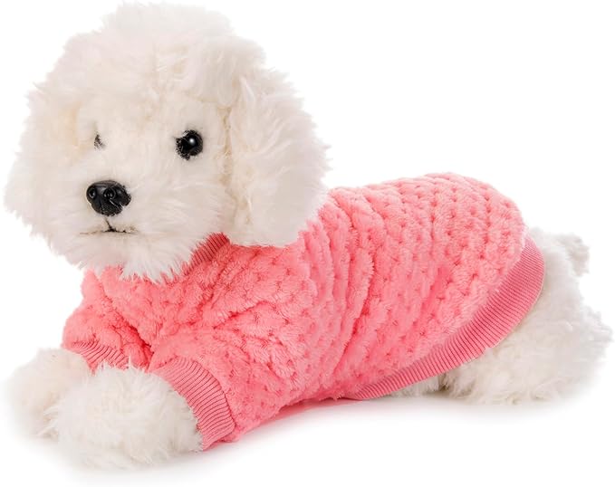 POMIU Dog Sweater, Dog Sweaters for Small Medium Dogs or Cat, Warm Soft Flannel Pet Clothes for Dogs Girl or Boy, Dog Shirt Coat Jacket (Peach+Purple+Rose, X-Large)