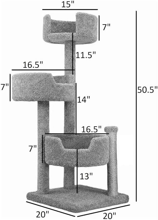HomeStock Cat Tower with Beds - 30" x 29" x 54" - Scratching Post & Climbing Tree Gray/25 L x 25" W x 50" H