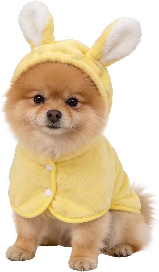Pet Bathrobe for Dog Cat Super Absorbent Quick Drying Hooded Bath Towel Adjustable Robe for Pool Beach Cold Weather,Yellow L