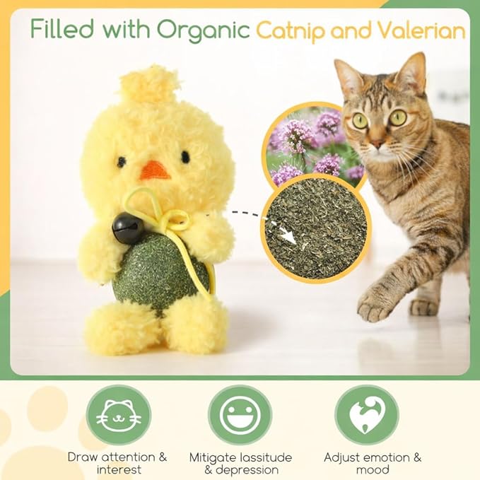Cat Toys with Catnip Kitten Chew Bite Supplies Boredom Relief Fluffy Kitty Teeth Cleaning Chewing Cat Lovers Interactive Plush Gift (New Duck)