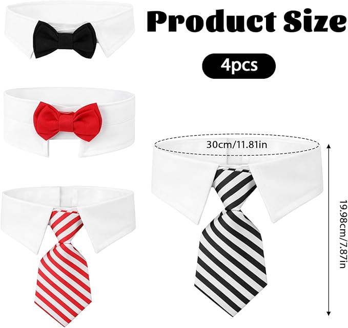 4 Pieces Cat Bow Tie Tuxedo Collar, Cat Tie Adjustable Dog Necktie Collar Pets Formal Necktie Collars Cats Wedding Bowtie for Small Puppy Grooming Costume Accessories