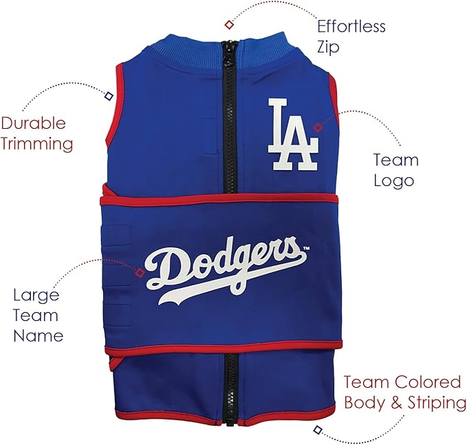 MLB Los Angeles Dodgers Dog Anxiety Shirt Calming Soothing Vest for Dogs Cats with Anxiety, Fears, Fireworks, Loud Noises, Dark, Lonely Keeps Dogs Calm & Feeling Safe, Relaxing Jacket, Large
