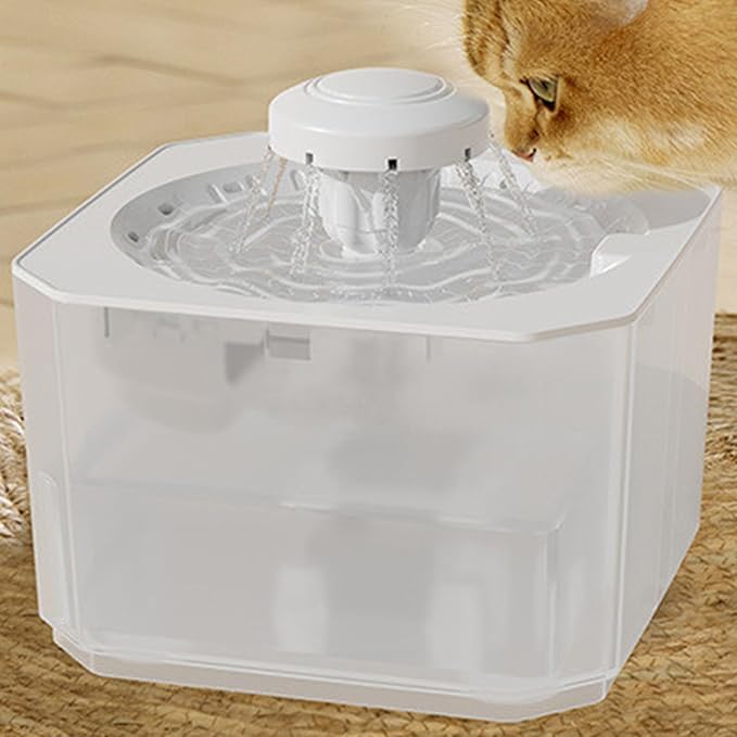 Cat Water Fountain | 2500ml Large Capacity USB Rechargeable Pet Accessories - Pet Water Fountain - for Puppy Animal Travel Crate House Outside Feeding Tipping Night Hot Day Offices Indoor Home