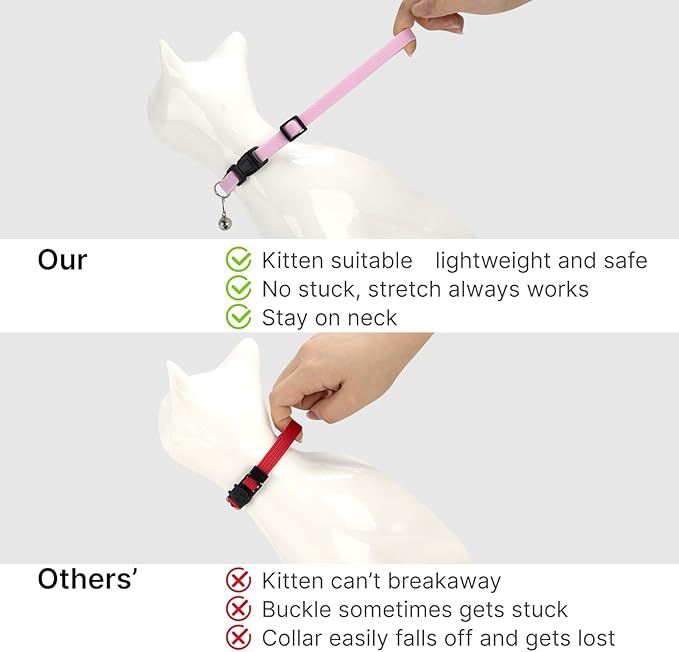 Quick-Release Lightweight Elastic Cat Collar - Custom Engraved ID Tag Safety Collar for Indoor/Outdoor Cats, Personalized Name Plate to Prevent Loss