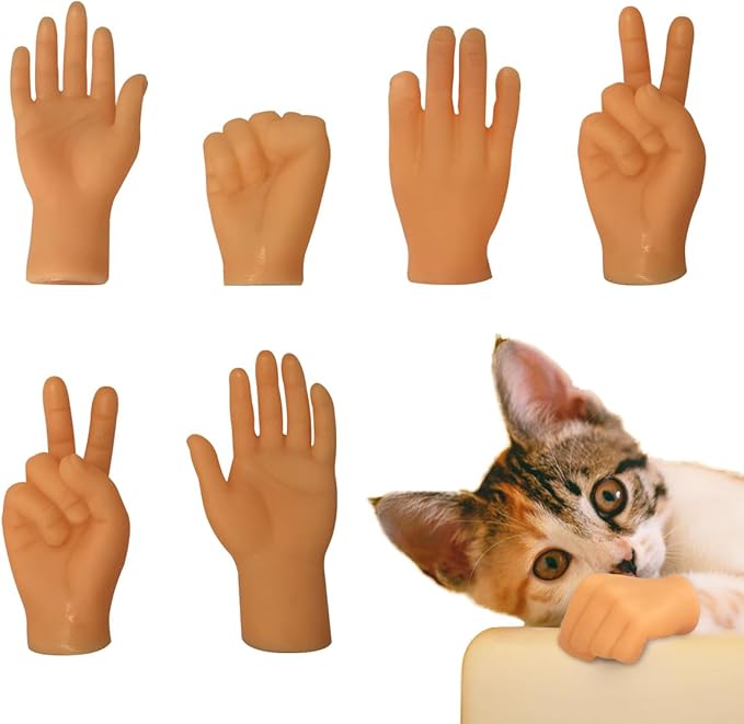 6 Pcs Cute Mini Hands for Cats,Tiny Human Hands for Cats,Rubber Mini Tiny Finger for Cats