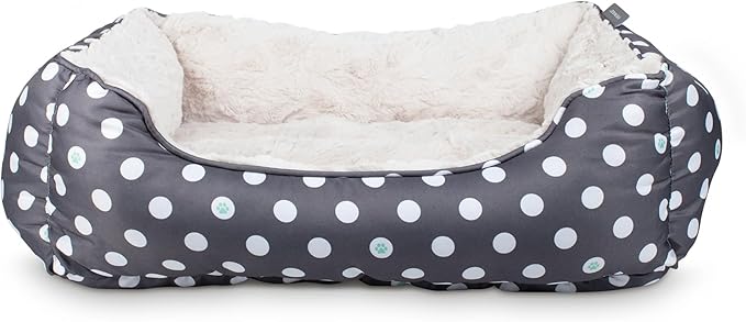 Fringe Studio Dot Paw Charcoal Medium Rectangular Cuddler Pet Bed 25" X 21"- Poly Filled with Faux Fur Interior - Machine Washable (213020)