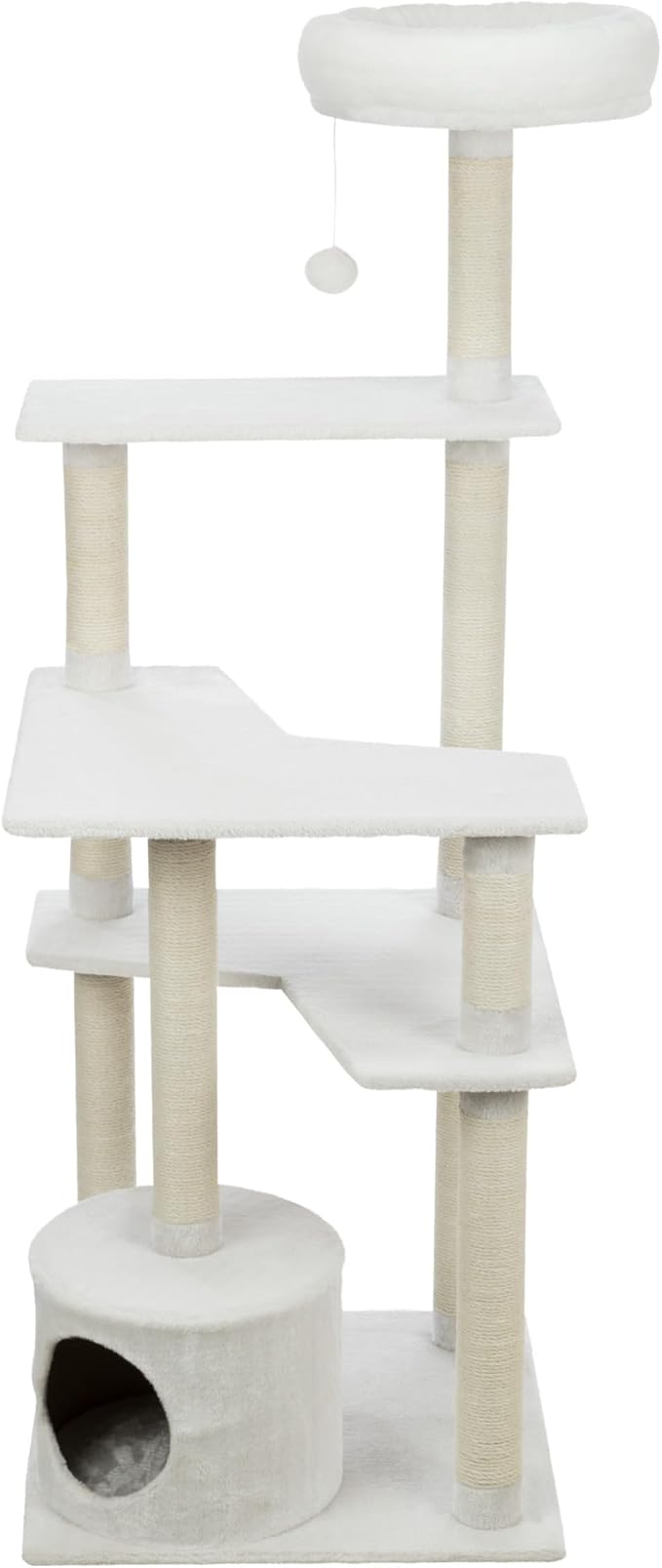 TRIXIE Seli Cat Tree – Cat Tower with Sisal Posts, Condo, Padded Platforms & Hanging Toy – Cat Furniture for Indoor Cats – Cream, 21.1" x 21.1" x 59.1"