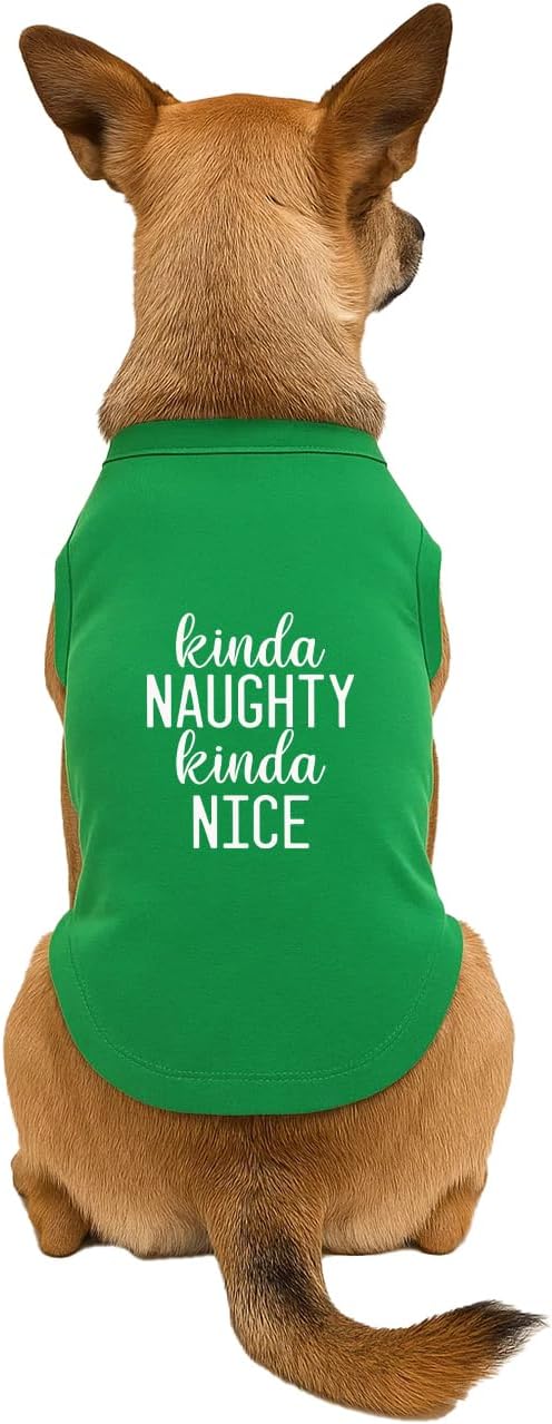 Kinda Naughty Kinda Nice Dog Tee Shirt | Sleeveless Breeds | Christmas | Holiday Season | Winter Wonderland | Gift |Green, Large 88