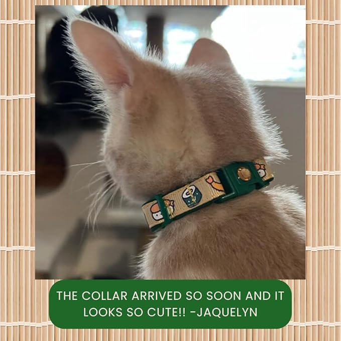 Sushi Cat Collar with Onigiri Bell | Adjustable Large Size or Kitten Collar | Safety Breakaway Collarr (Large(10lbs & Up), Ginger)
