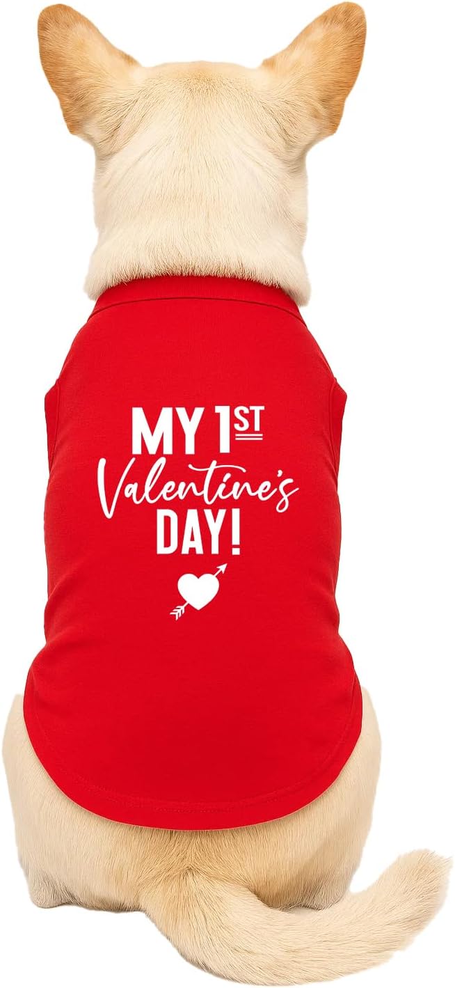 My First Valentine's Day Dog Tee Shirt | Sleeveless Breeds | Valentine's Day | Love & Hearts |Red, 3X-Large 158