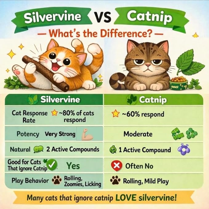 Silvervine Powder for Cats- 100% Natural Catnip Alternative - Longer, Stronger Lasting Play Stimulant