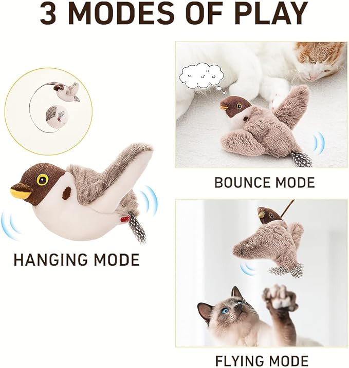 Flying Bird Cat Toy (Not a Flying Toy) – Flappy Bird Cat Toy with Flapping Wings & Chirping Sound, USB Rechargeable Motion-Activated Toy for Indoor Cats